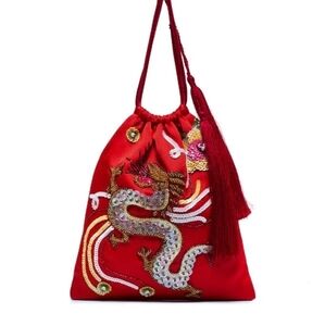 The Attico Bag Red Satin Embellished Dragon Pouch‎